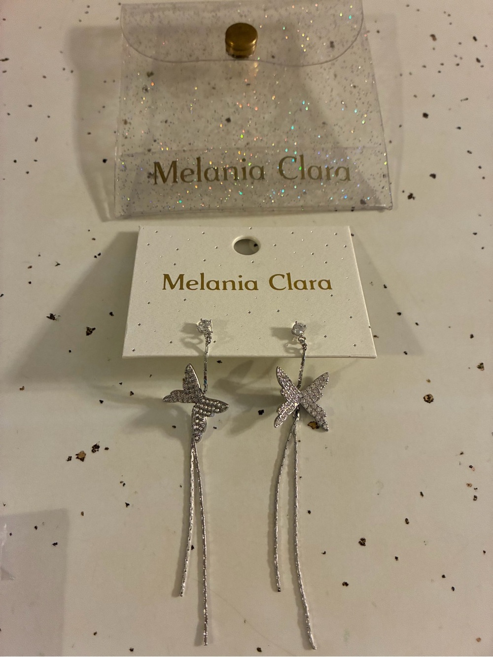 Melania Clara Silver Butterfly Drop Earrings